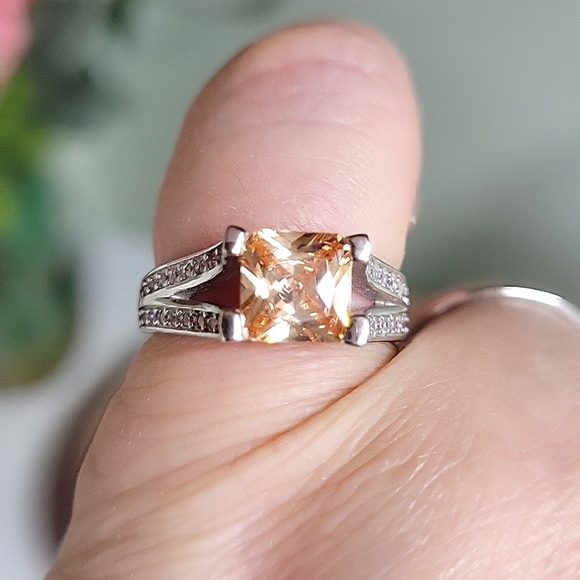 Natural 3CT Padparadscha Sapphire & Topaz 925 Sterling Silver Ring Sz 6 - Picture 3 of 16